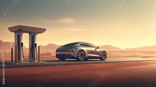 Charging station for electric cars on a deserted highway