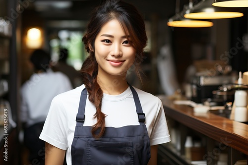 Smiling young Asian female barista at cafe