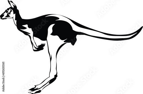 Cartoon Black and White Isolated Illustration Vector Of A Kangaroo Jumping