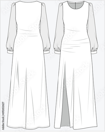 SHIMMER MAXI DRESS LONG DRESS WITH FRONT SLIT DETAIL PARTY DRESS DESIGNED FOR WOMEN AND TEEN GIRLS IN VECTOR ILLUSTRATION FILE