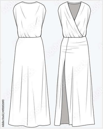 SHIMMER MAXI DRESS LONG DRESS WITH FRONT SLIT DETAIL PARTY DRESS DESIGNED FOR WOMEN AND TEEN GIRLS IN VECTOR ILLUSTRATION FILE