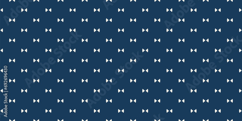 Bow tie pattern. Simple minimalist vector seamless texture with small bow-ties. Abstract dark blue geometric ornament. Hipster fashion style. Cute funky background. Repeat design for decor, covering