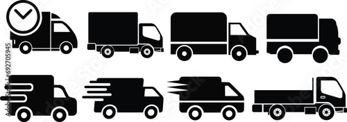 delivery truck icon in flat style set. isolated on transparent background. design use for Fast moving shipping delivery truck art vector for transportation symbol apps and websites