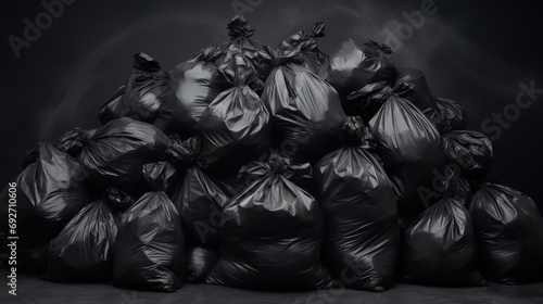 Garbage bags lie in a pile.