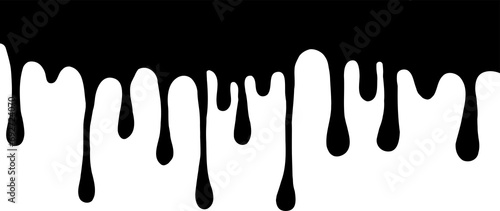 Paint dripping. Black dripping ink. Dripping liquid. Current paint, stains. Flowing liquid on transparent background