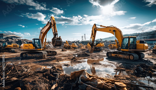 a construction site filled with heavy equipment