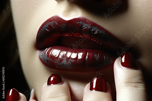 nails lips Closeup affair angel art beauty cosmetic dark desire erotic face fashion fetish full girl gothic head kiss cat lip lipstick love lover lush lust constructed make-up mark mouth mysterious