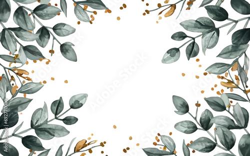 Herbal eucalyptus leaves frame isolated on a white transparent background, png. Greenery wedding simple minimalist border. Watercolor style card. 