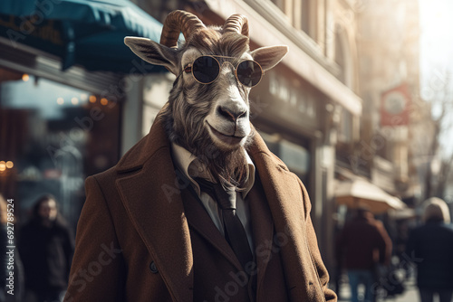 Anthropic Animals in Urban Settings - Sophisticated City Life Captured through Animals in Business Attire, Engaging with Technology and Urban Elements, Ideal for Modern Themes, AI