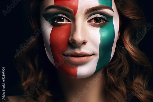 italy flag colors painted face woman italian paint patriotism colours red white green makeup art culture fashion beauty celebration festival holiday parade tradition history heritage european