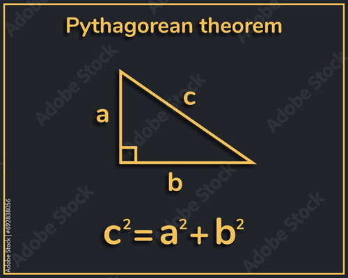 Pythagorean theorem gold on a black background. Education. Science. Vector illustration.