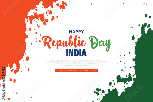 India republic day poster or banner design with flag watercolor white background 26 January vector illustration