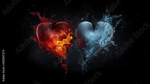 A broken heart and a broken heart with fire and ice