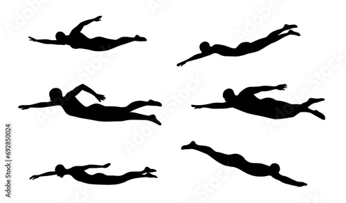 Swimming Silhouettes, Silhouette of Swimmer Swimming