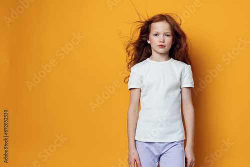 Fashion kid girl female beauty caucasian model cute little person young childhood face