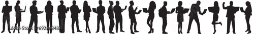 silhouettes of group people working on laptop. standing business people set vector 