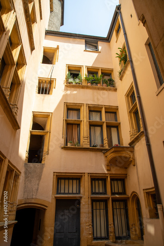 traboule in lyon city traditional passageway through houses between two streets secret interior courtyard and restricted access as shortcuts