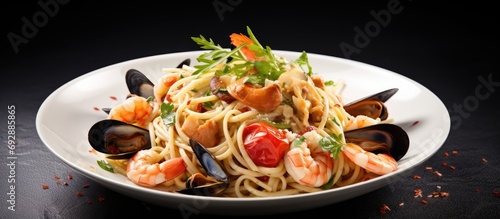 Linguine with seafood.