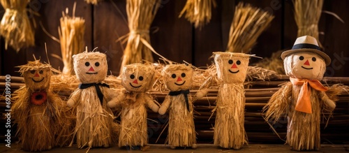 Straw toy effigies at Russian holiday celebration.