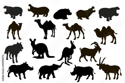 Silhouettes, wild and domestic animals. Vector
