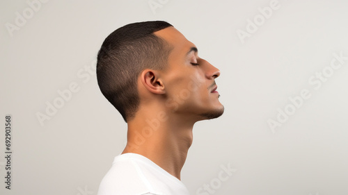 side view of a man on white background