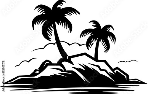 Tropical island silhouette icon in black color. Vector template design.
