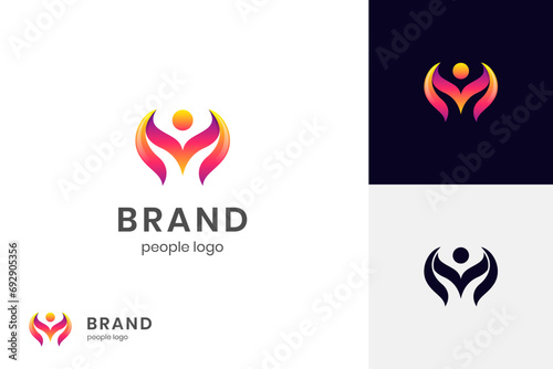 Abstract letter M people Logo icon design with happy symbol for coach, training life logo design