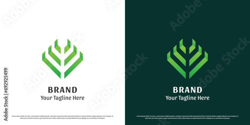 Digital leaf logo design illustration. Silhouette of tree leaf shape plant nature eco environment roots green seeds. Creative abstract simple modern casual gradient icon symbol.