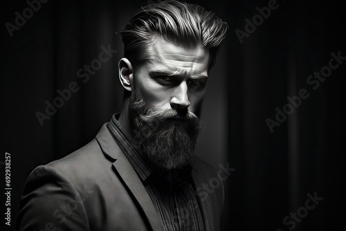 indoor man hairstyle perfect confident Handsome businessman stylish bearded photo white Black beard male person caucasian young people photogenic brutal brand corporate adult casual attire