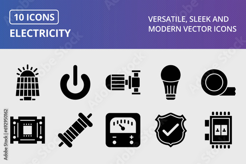 Electricity Glyph Icons Set