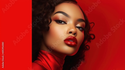Beautiful woman with a red lipstick on lips. Beauty concept