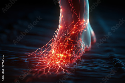 A tingling and numbness in the extremities, a sign of nerve compression or peripheral neuropathy. Concept of peripheral nerve discomfort. Generative Ai.