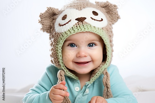 background white owl h knitted funny baby children face hat care infant bed body boy cap childhood clothes costume crochet cute dress eye fashion halloween happy head health holiday human innocence