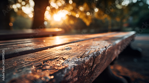 Empty wood table top on blur trees park in dark background, Versatile wood table in park, Table made of wood with empty space and background that is not clear, Wooden Table , Empty wooden table top w