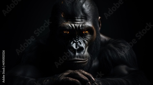 Beautiful Gorilla Portrait. Gorilla male on a dark background.