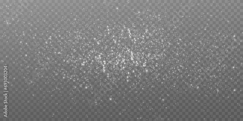 White scattering of small particles of sugar crystals, flying salt, top view of baking flour. White powder, powdered sugar explosion isolated on transparent light background. Vector illustration.
