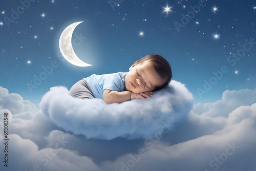 nonato maschio che dorme su nuvola cielo stellato neonato bambini 