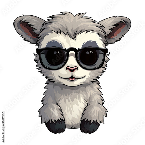 Little cute pygmy goat wearing sunglasses.