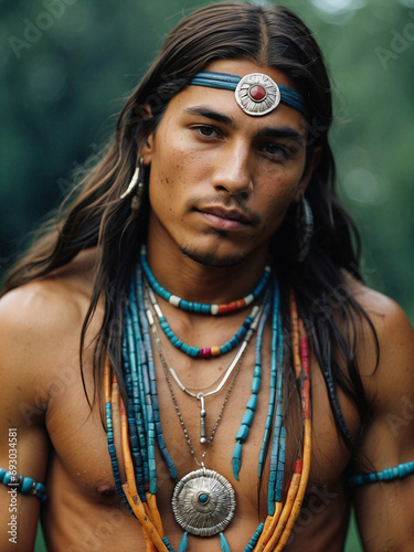 Retrato de hombre joven nativo americano, escena contemporánea, modelaje