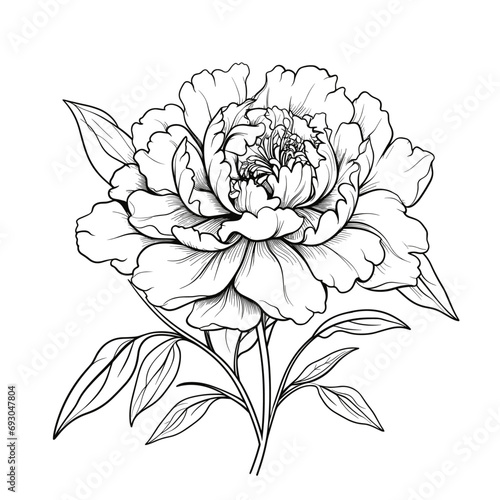 Hand-drawn peony flower isolated on a white background. Vector illustration in sketch style. 