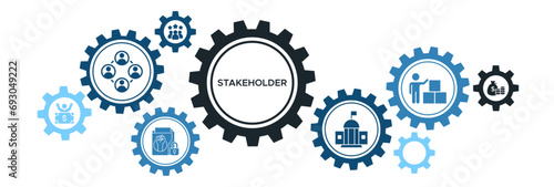 Stakeholder relationship banner web icon vector illustration concept for stakeholder investor government and creditors with icon of community trade unions suppliers and customers.
