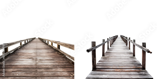 Set of Wooden Pier: Uncomplicated Quay Made from Lumber Boards, Isolated on Transparent Background, PNG