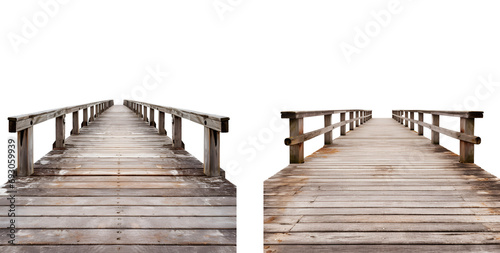 Set of Wooden Pier: Elementary Embankment Formed from Wood Boards, Isolated on Transparent Background, PNG