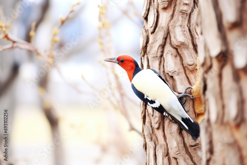 woodpecker tapping on a deadwood trunk