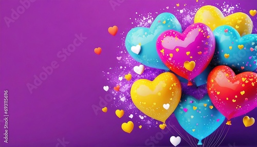 Kolorowe tło z balonami w kształcie serc na walentynki lub urodziny