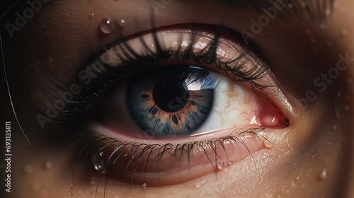 illustration that describes the eyes of a person who has just received heartbreaking news, his gaze full of tears generative ai