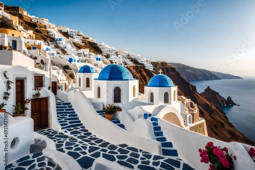 **traditional greek architecture in oia, santorini (thira), cycladers, greek islands, greece.