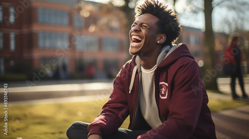 Portrait of a male student laughing cheering, Graduation, Celebration school 