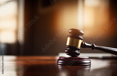 Judge hammer in courtroom. Justice in courthouse. Mallet of judge on law and legal right. Lawyer in courtroom. Judges decide and punishment. Sale, Sold on auction. Violation of law and Trial Process.