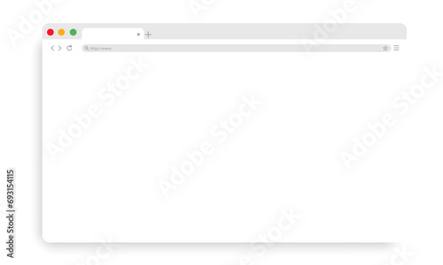 Realistic search engine web browser window template with toolbar and shadow on white background eps10